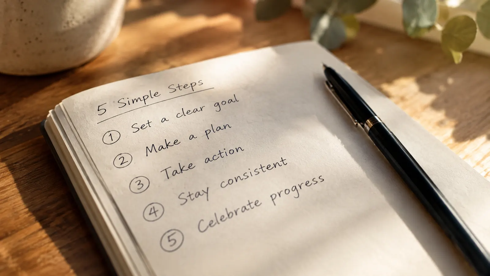 A handwritten list of five prayer habit steps on a page
